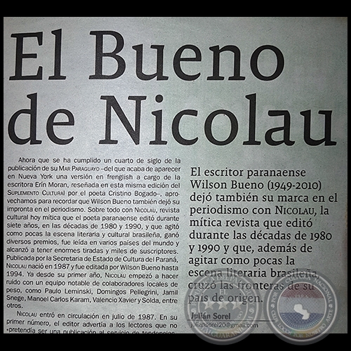 EL BUENO DE NICOLAU - Por JULIÁN SOREL - Domingo, 21 de Enero de 2018